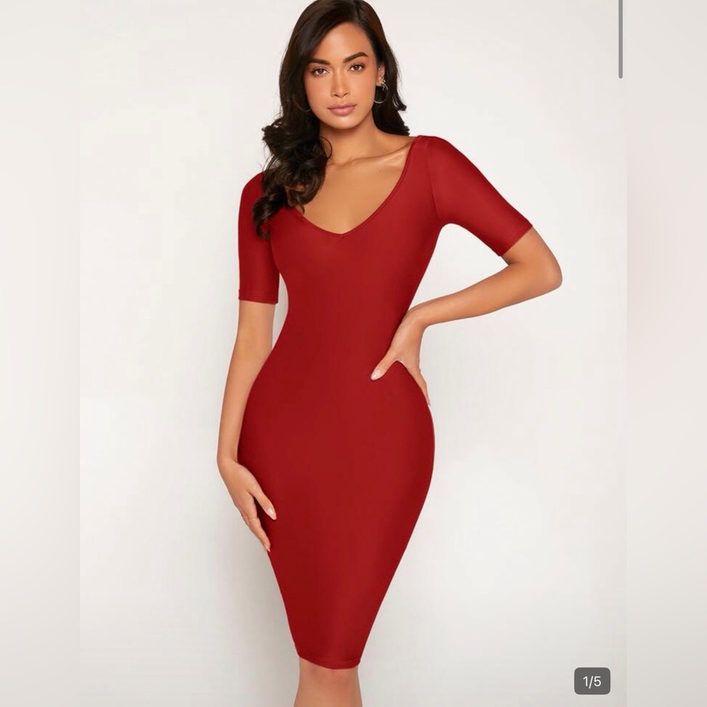 SHEIN Red Midi Bodycon Dress